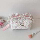 popxstar New Fashion Cherry Tote Women Makeup Bag Portable Cute Ladies Cosmetic Toiletry Storage Pouch Handbag Cotton Quilted Zipper Bag