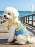 Fish Print Ruffle Trim Pet Bikini Swimsuit Cooling Sun Protection Summer Outdoor Beach For Small Medium Dogs Cats Puppies