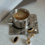 Popxstar Nordic Mug 3pcs Set 304 Stainless Steel Coffee Mug Heat Resistant Milk Cup with Saucer Spoon Placemat Tableware Set