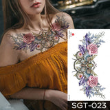 Popxstar Large Chest Waist Shoulder Back Waterproof Temporary Tattoo Sticker Lace Gemstone Flower Fake Tatoo Underboob Body Art For Women