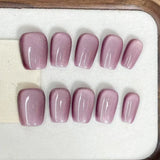 Popxstar  10pcs Red Cat's Eye Handmade Fake Nails Wearable Simple Glitter Solid Color Short Ballet False Nail Tips Finished Press on Nails