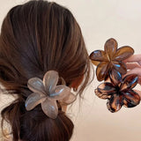 Popxstar Women's Laser Mermaid Princess Flower Shaped 8cm/3.15in Large-Size Brown Beige Lightweight Plastic Hair Clips Fashionable And