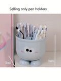 Cute Cartoon Face Large Capacity Pen Holder - Office Desk Organizer Box For Pens, Markers And Stationery, Portable Design Suitable For Students And Office, Blue And Pink With Playful Happy Faces, Office Supplies And Accessori