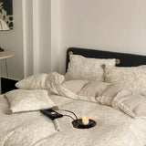 Latest Winter Thickened Milk Fleece 4pcs Bedding Sets Carved Flower Warm Comforter Bedding Sets for Home Bedroom