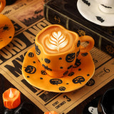 Popxstar  Creative Halloween Ceramic Mug Disc Set Household Kitchen Coffee Cup Plates Pumpkin Bat Milk Oat Breakfast Cup Set Festival Gift