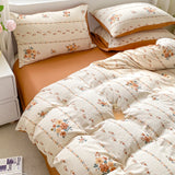 Popxstar Korean Retro Floral Bedding Set 100% Washed Cotton Bed Sheets Set Soft Duvet Cover Bed Linen Pillowcase Single Double Queen King