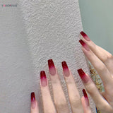 Popxstar  24Pcs Gradient Red Fake Nails Medium Length Coffin Press On Nails French Charm Manicure for Women Daily Party False Nails Art