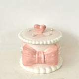 popxstar Creative Bow Ceramic Pearl Jewelry Box Cute Painted Tabletop Trinket Holiday Gift Girl Cosmetics Storage Jar Home Decoration New