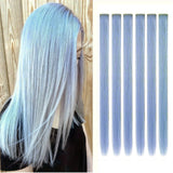 Popxstar 6pcs/pack Colored Party Highlights Clip in Hair Extensions for Girls 22 inches Multi-colors Straight Hair Synthetic Hairpieces