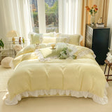 Chic Ruffle Lace Duvet Cover Set for Girl Yellow Princess Comforter Cover 3 Piece Bedding with Zipper Closure Soft Bedroom Decor