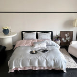 Popxstar  Chinese Style Orchid Embroidery Luxury Bedding Set 800TC Lyocell Silky Cooling Duvet Cover Flat/Fitted Bed Sheet Pillowcase 4Pcs