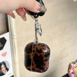 Popxstar  korea luxury amber colour gloss earphone case for airpods 4 3 2 1 pro 2nd wireless bluetooth charging box 3D love heart pendant