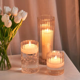 Popxstar Ribbed Glass Hurricane Candle Holders Home Decor Pillar Candles Glass Vase Floating Candle Wedding Ornaments