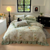 Popxstar  Nordic Bedding Sets 100% Cotton Floral Flat Bed Sheet Set 2 Pillowcases Skin-Friendly Queen King Double Size Bed Linen Set