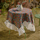 Popxstar  1PC Tablecloth Jacquard Green Flower Camping Outdoor Tablecloth Lace Ruffle Edge Multi-purpose Cover Bedside Table
