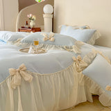 Popxstar French Princess Style Bedding Sets Ruffle Lace Bow Quilt Cover Romantic Wedding Bedclothes Decor Woman Girls Bedroom Duvet Cover