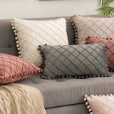 Premium Velvet Diamond Quilted Pillow Cover with Pom Design Sofa Pillow for Office Living Room 30x50cm 45x45cm Pillow Case