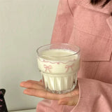 Popxstar Kawaii Bowknot Glass Cup Aesthetic Cute korean Cups For Cold Hot Coffee Juice Wine Milk Drinking Glasses Ice Cream Dessert Cup