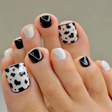 Popxstar  24pcs Square Fake Toenails Art Datachable Fashion Colorful Stripe False Nail Tips with Shiny Powder Design Short Press on Nails