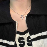 Popxstar Kpop Cool Punk Vintage Star Pendant Chains Necklace For Men Women Egirl Hip Hop 90s Grunge Aesthetic EMO Jewelry Y2k Accessories