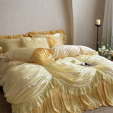 Popxstar  1000TC Egyptian Cotton Vintage French Palace Style Pleated Lace Ruffles Bedding Set Duvet Cover Bed Skirt Pillowcases 4Pcs