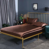 Popxstar Luxury Mulberry Silk Fitted Bed Sheet Set Queen High-end Stain Soft Silk Bedsheet Set with Elastic Band King Szie Mattress Cover
