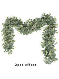 Popxstar 1pc Artificial Eucalyptus Leaves Greenery Garland Faux Plant Spring Vines with White Flowers Berries for Wedding Home Party Deco