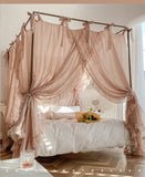 Princess Girls Bed Curtains Canopy Bed Square Court Mosquito Textile Encrypted Netting Mesh Net for King Bed with Bracket Pole