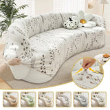 Stretch Shaped Sofa Protector for Living Room Semi-Circular Curved Couch Cover Soft Leaves Sectional Jacquard Sofa Slipcover
