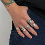 Popxstar  7 Pcs/Set Hip Hop Irregular Star Open Rings for Men New Punk Geometric Pentagram Adjustable Ring Male Jewelry Accessories