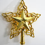 Popxstar Cross-Border New Creative Christmas Decoration Tree Top Star 22cm Plastic Hollow Golden Christmas Tree Five-Pointed Star
