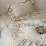 Popxstar  20% Linen And 80% Cotton Double Layer Lace Ruffles Vintage French Bedding Set Duvet Cover Flat/Fitted Bed Sheet Pillowcases 4Pcs