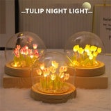 Popxstar Artificial Tulip Flower Night Light Handmade DIY Bedside Lamp LED Night Lamp Bedroom Decor Christmas Birthday Gifts Table Lamp