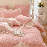 Popxstar  Two-thirds Rose Flowers Lace Princess Wedding Bedding Set 1200TC Egyptian Cotton Duvet Cover Flat/Fitted Bed Sheet Pillowcases