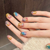 Popxstar  10pcs Gradient Colorful Handmade False Nails Art with Glitter Star Design Fake Nail Tips Short Ballet Press on Nails Finished