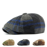 Popxstar Men's and Women's Classic Plaid Beret Warm Octagonal Cap Casual Street Painter Hat Retro Newsboy Cap Hundred with Forward Cap