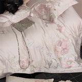 Popxstar  Premium 600TC Egyptian Cotton Luxury Flowers Butterfly Embroidery Pink Bedding Set Duvet Cover Flat/Fitted Sheet Pillowcase 4Pcs