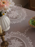 Popxstar Rustic Pink Mirror Flower Lace Tablecloth, Living Room Bedroom Dining Table Tablecloth, Wedding Festival Home Table Decoration