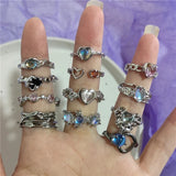 Popxstar Kpop 90s Grunge Aesthetic Irregular Liquid Metal Heart Moonstone Open Ring For Women Luxury Vintage Jewelry EMO Y2K Accessories