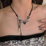 Popxstar Y2K Vintage Butterfly Cross Heart Star Necklace For Women Men Punk PU Leather Choker Jewelry Grunge Charms Stuff EMO Accessories