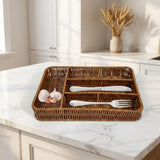 Durable 4 Grids Plastic Woven Storage Basket Anti-Slip Rectangular Kitchen Drawer Organizer Washable Cutlery Organizer Forks