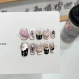 Popxstar 10Pcs Long Ballerina Handmade Press on Nails Pink Black Fake Nails Wearable Stick-on Nails Full Cover False Nail Uñas Postizas