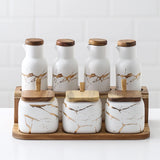 Popxstar  Creative Nordic Style Marble Pattern Ceramic Kitchen Seasoning Tank Set Wooden Cover Salt Shaker Spice Jar Kitchen Accessories