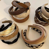 Popxstar Fashion Vintage Elastic Hair Band Lattice Print Sponge Headband Womens Girl Wide Side Hairband Hair Hoop Female Hair Accessories