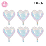 Popxstar  19Inch Foil Star Heart Round Balloons Transparent Iridescent Balloons for Mermaid Theme Birthday Disco Party Wedding Decorations