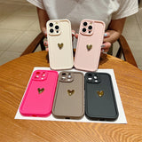 Popxstar 3D Gold Heart Silicone Soft Phone Case For iPhone 15 14 13 12 11 16 Pro Max XS XR 7 8 Plus SE 2020 Shockproof Candy Matte Cover