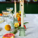 Popxstar Glass Taper Candle Holder Short Small Boho Ribbed Votive Candlestick Holder for Table Centerpiece Wedding Decor and Dinner Party