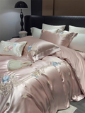 Popxstar  High Precision Damask Egyptian Cotton Flower Embroidery Luxury 4/5Pcs Bedding Set Duvet Cover Flat/Fitted Bed Sheet Pillowcases