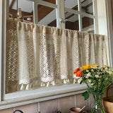 White Tassel Cotton Thread Weaving Window Curtain Lattice Hollowing Out Short Curtain Decor  Room Hotel Atmosphere Curtain
