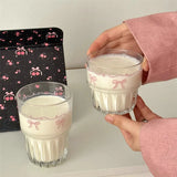 Popxstar Kawaii Bowknot Glass Cup Aesthetic Cute korean Cups For Cold Hot Coffee Juice Wine Milk Drinking Glasses Ice Cream Dessert Cup